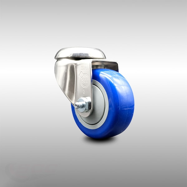 3 Inch 316SS Blue Polyurethane Wheel Swivel Bolt Hole Caster